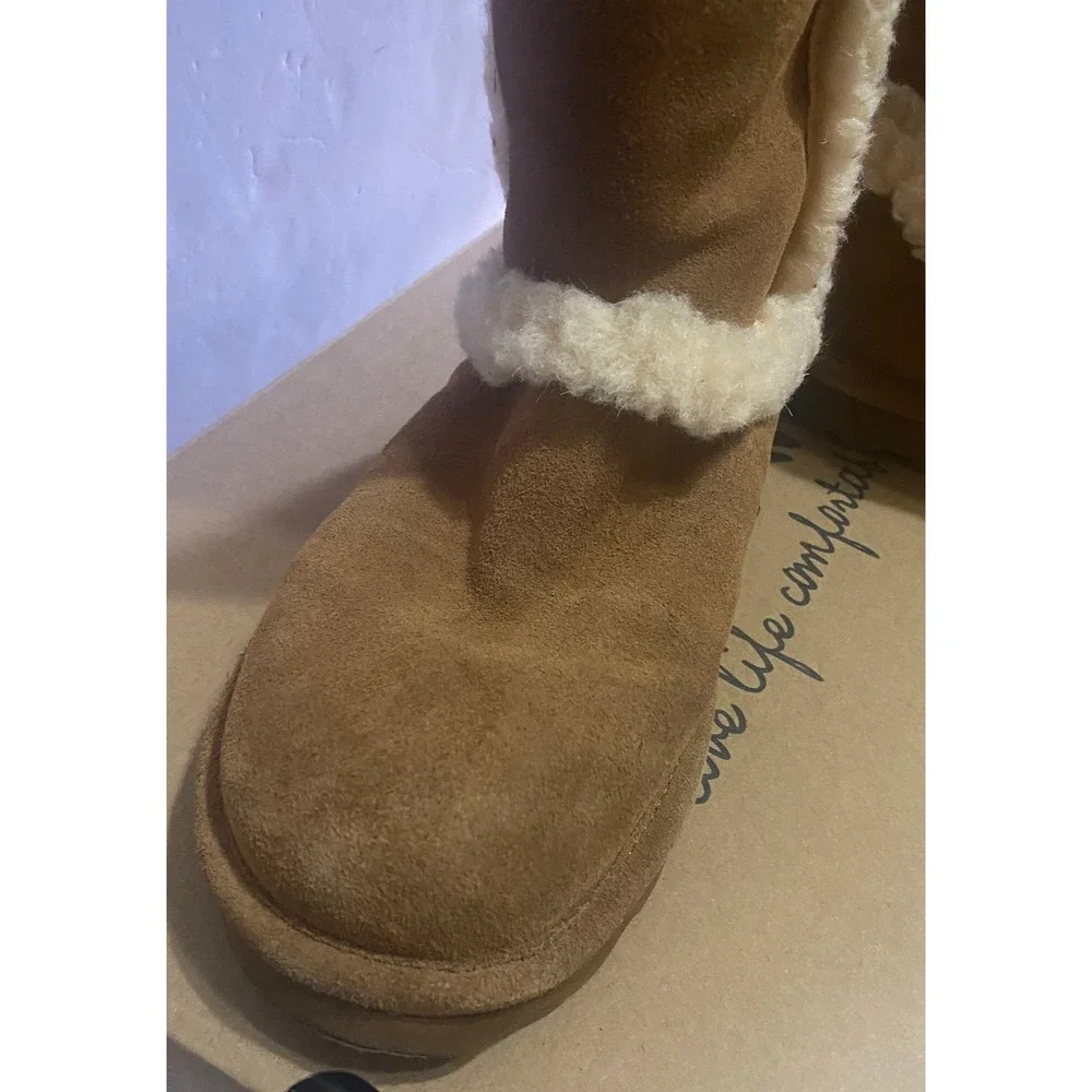 Bearpaw KendallTall Hickory Suede Fur Trim Winter Boots Brown Women's Size 8
